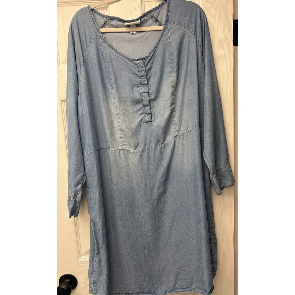 Ava&Viv Womens Light Wash Denim Button Down Midi Dress Plus Size 1X Long Sleeve